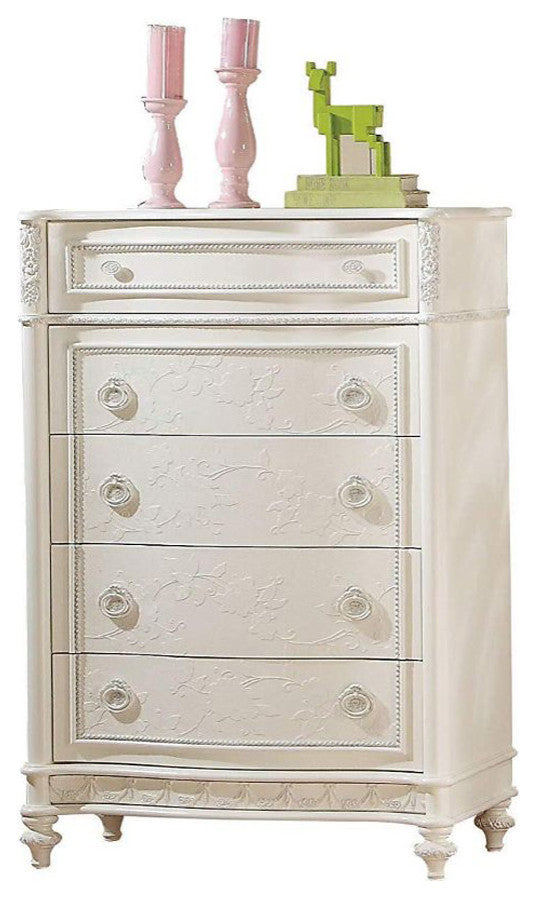 Wood Chest With Drawers, Ivory Finish