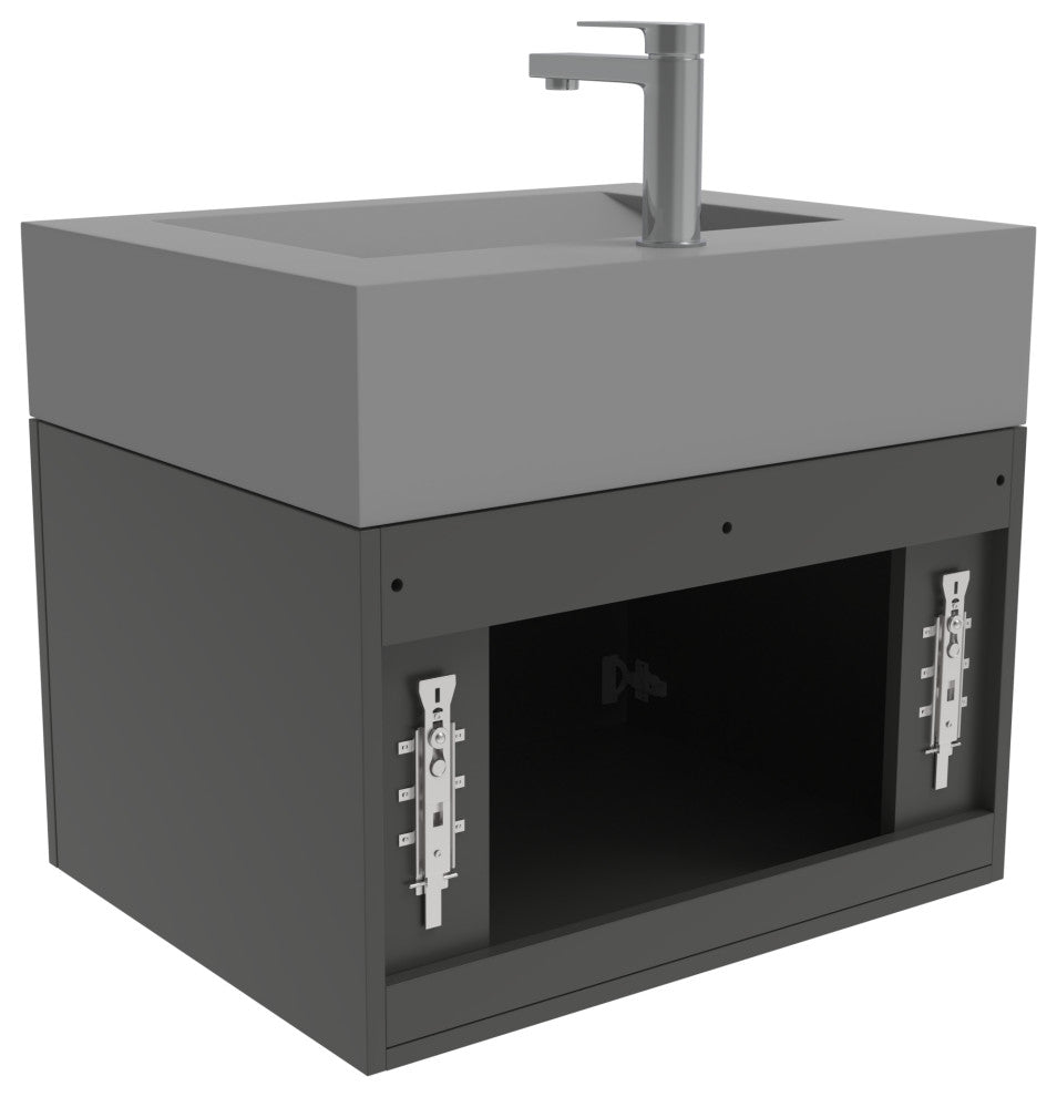CastelloUSA Nile 24" Wall Mounted Bathroom Vanity Set, Black, Gray Top, Chrome Handles