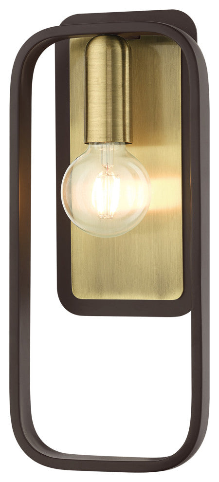 Bronze With Antique Brass Accents Mid Century Modern, Geometric, Single Sconce