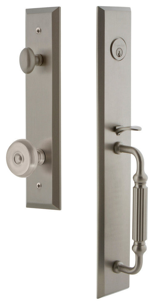 Fifth Avenue 1-Piece Dummy Handleset, F Grip and Bouton, Satin Nickel, 849356
