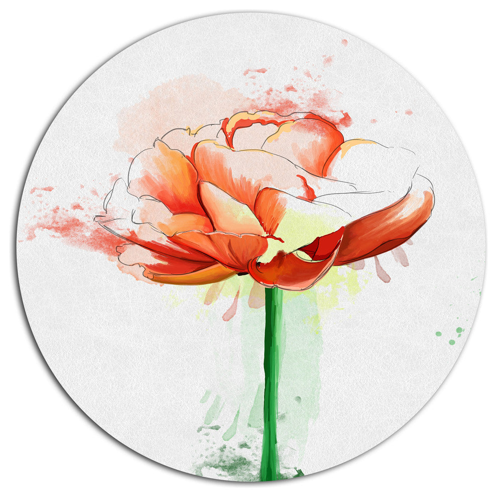 Rose With Stem And Paint Splashes, Floral Round Wall Art, 11"