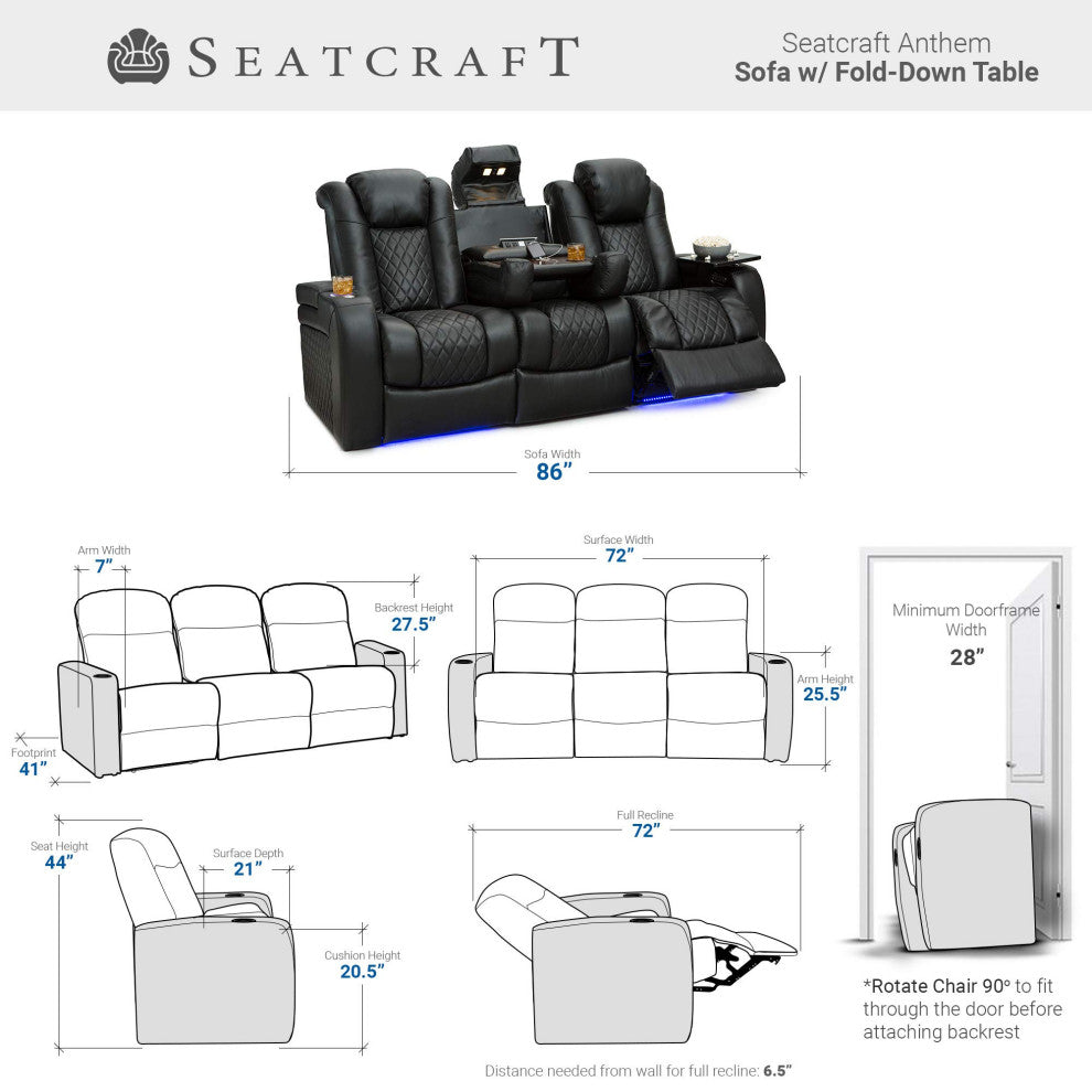 Seatcraft Anthem Home Theater Seating, Black, Sofa and Loveseat