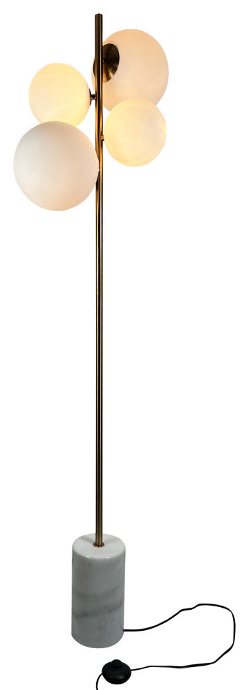 Kinich 4-Light 62 in. Brass Floor Lamp with White Glass Globes
