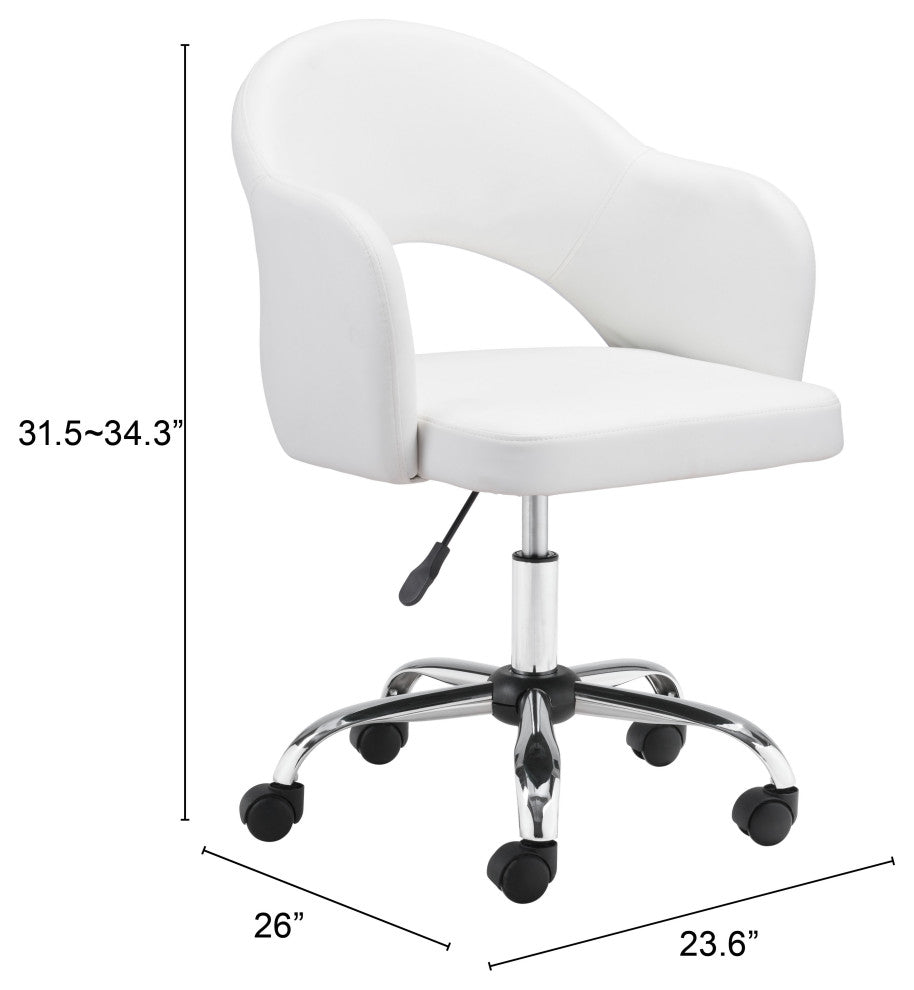 Office Chair, Faux Vinyl Leather, Steel, White, Chrome, Mid Century Business