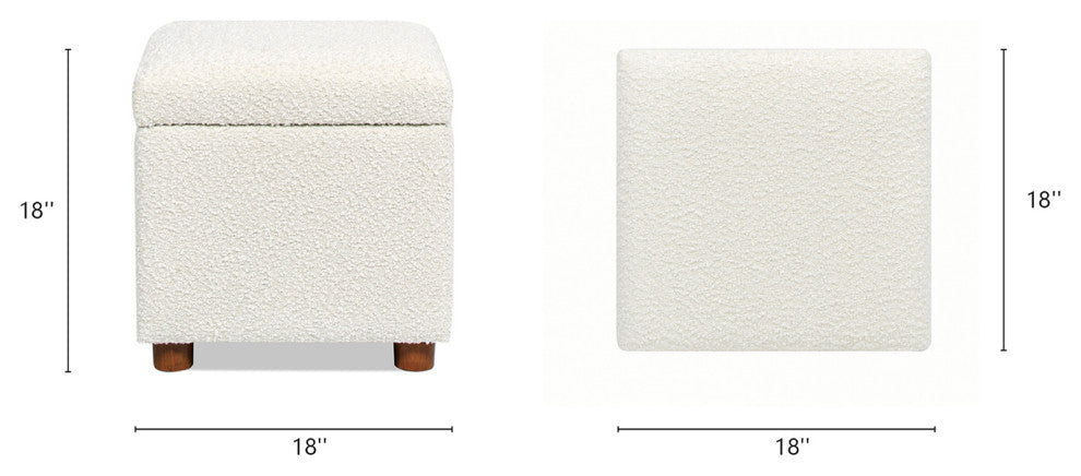 Jacob 18" Storage Cube Ottoman, Ivory White Boucle