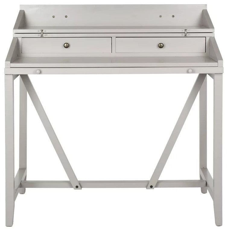 Industrial Rustic Convertible Desk, Pine Frame With Pull Out Tray, Quartz Gray