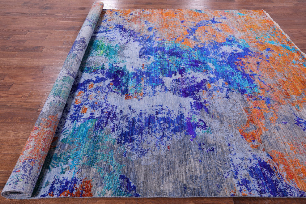 Handmade Abstract Wool and Silk Rug 9' 1" X 12' 0" Q11857
