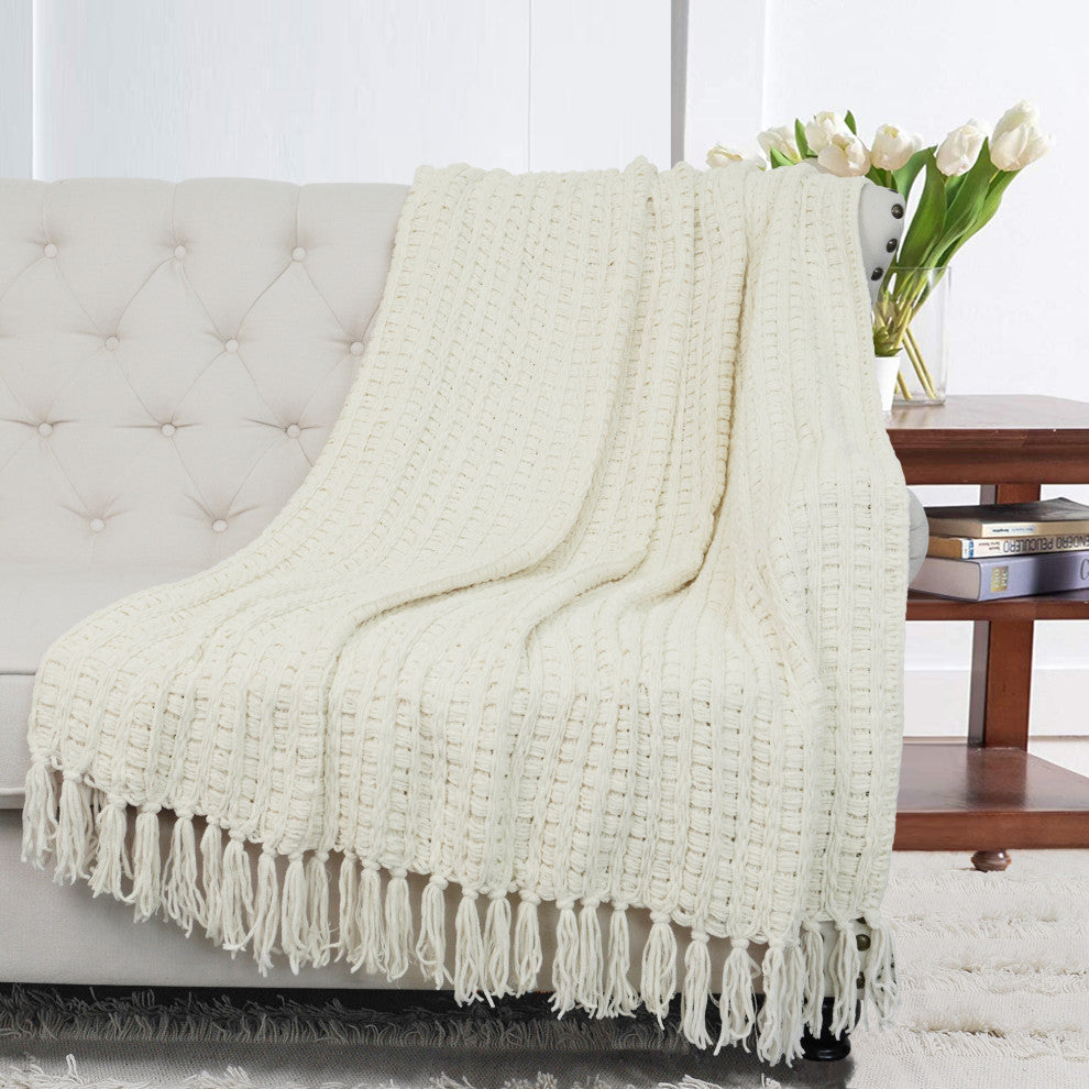 Space Yarn Knitted Throw, String Ivory, 60" X 80"