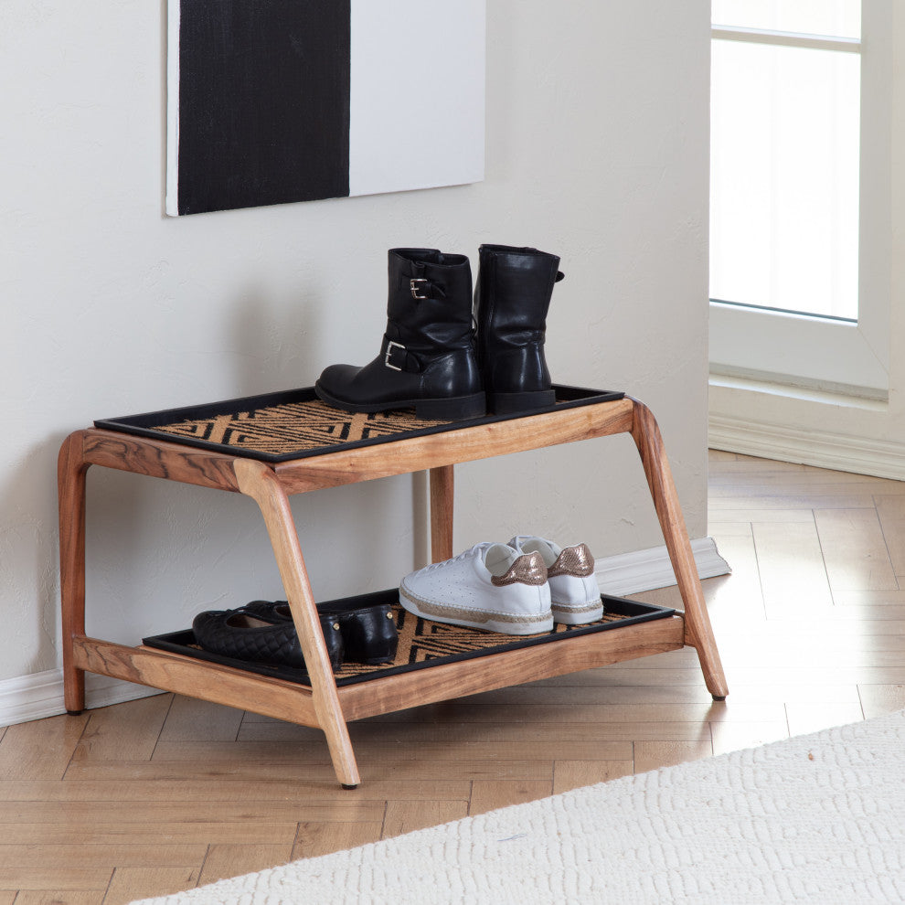Double-Tier Natural Stand With 2-Pair Rubber Boot Trays Ibadan
