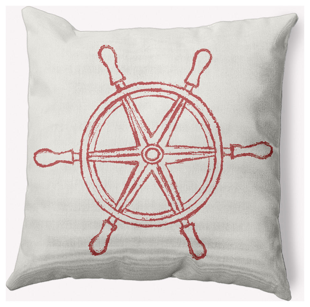 18x18" Large Ship Wheel Nautical Decorative Indoor Pillow, Ligonberry Red