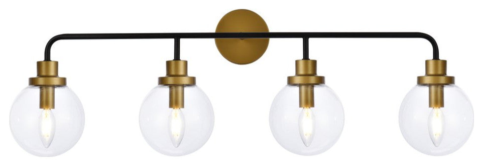 Helen 4-Light Bath Sconce, Black With Brass With Clear Shade