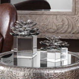 Indian Lotus Metallic Silver Flowers, 2-Piece Set