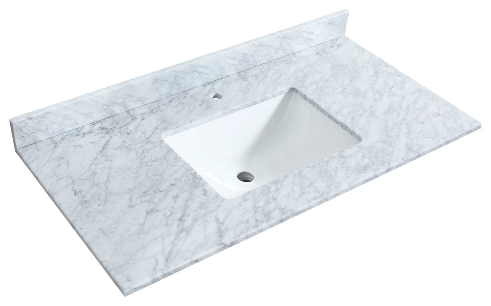 42" Single Bathroom Vanity, Dark Gray, Carrara Countertop, Sink, Black Trim