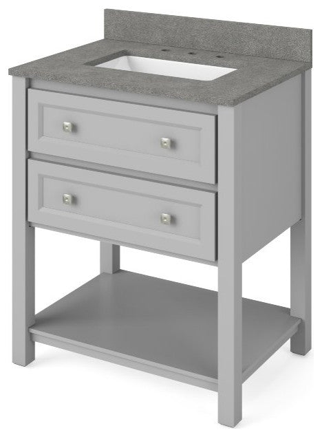 Adler Transitional 30" Grey Vanity, Steel Grey Cultured Marble Vanity Top