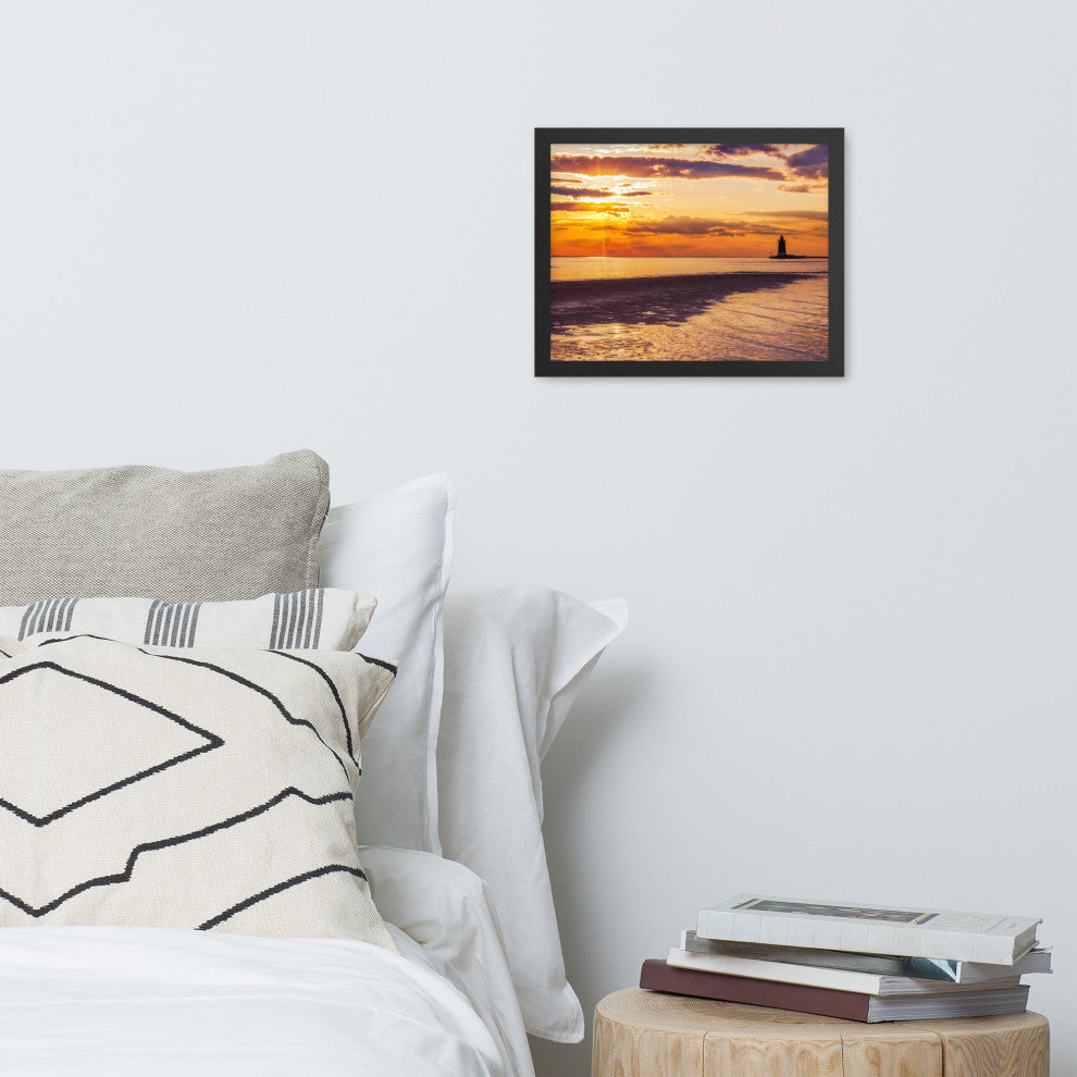 Cape Henlopen at Sunset Coastal Landscape Framed Photo Paper Wall Art Prints, Black, 11" X 14"