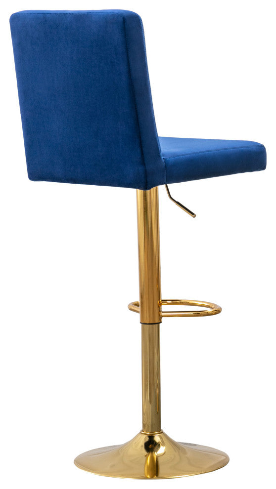 Yuri Swivel Adjustable Height Velvet Bar Stool in Gold, Set of 2, Navy