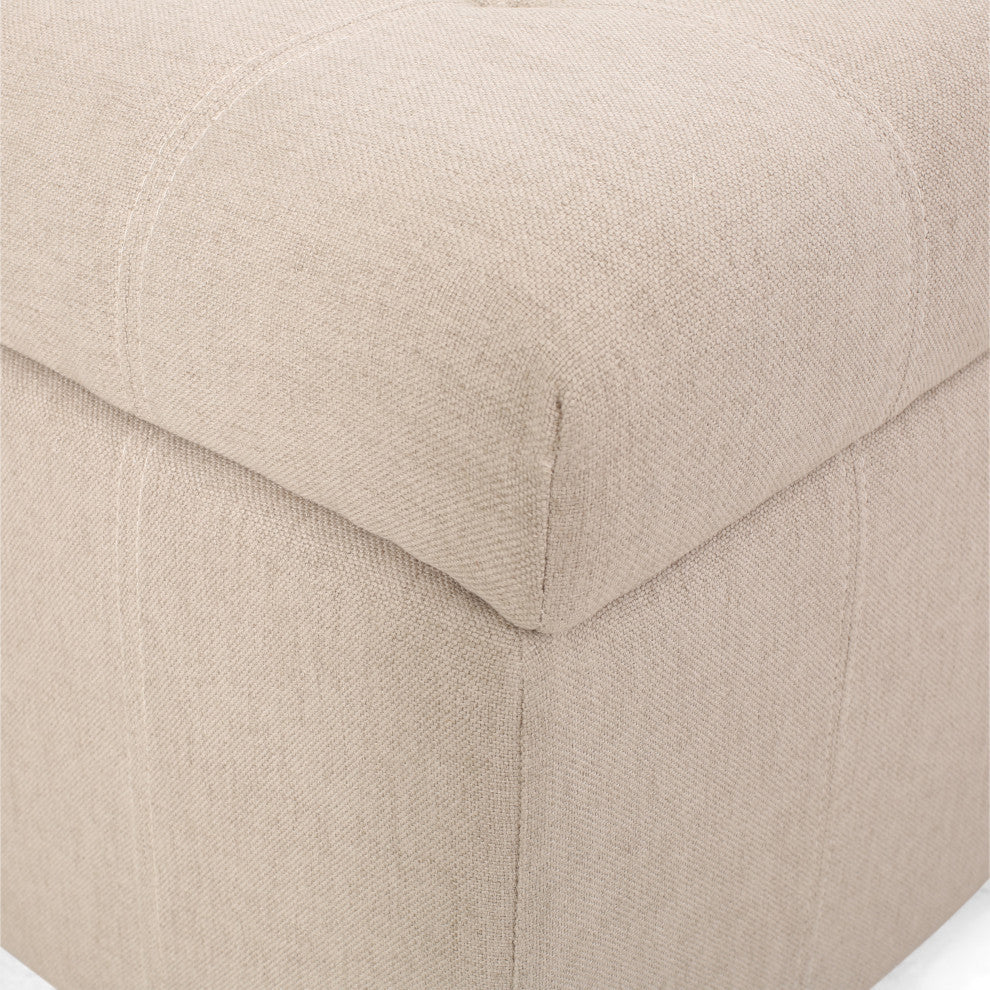 GDF Studio Lastoro Contemporary Tufted Storage Ottoman, Wheat and Dark Brown, Fabric