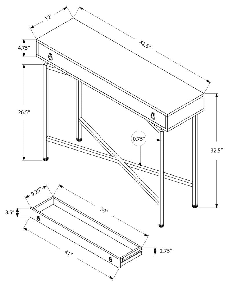 43" Taupe and Black Cross Leg Console Table