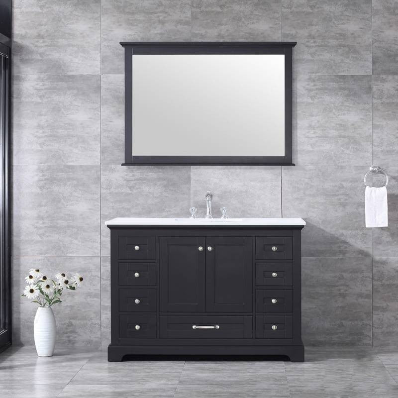 Dukes 48" Espresso Single Square Sink Vanity with Quartz Top, With Mirror