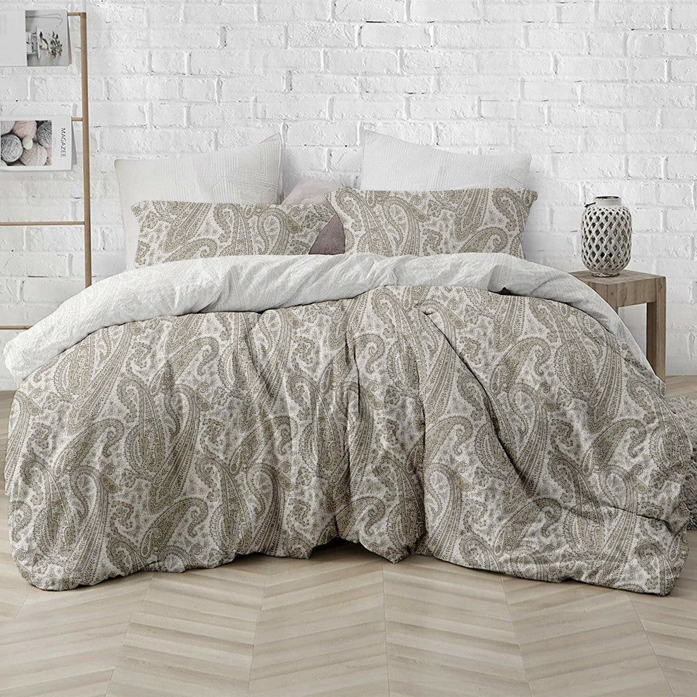 Delara GOTS Organic Cotton Paisley Reversible Print Duvet Cover Set, Queen(88"x9