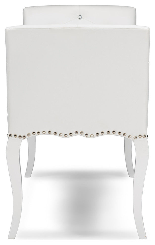 Kristy Modern White Faux Leather Classic Seating Bench