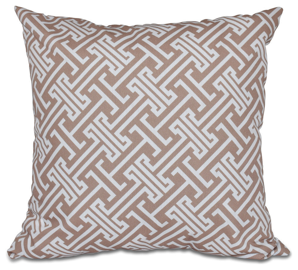 Leeward Key, Geometric Print Outdoor Pillow, Beige And Taupe, 18"x18"