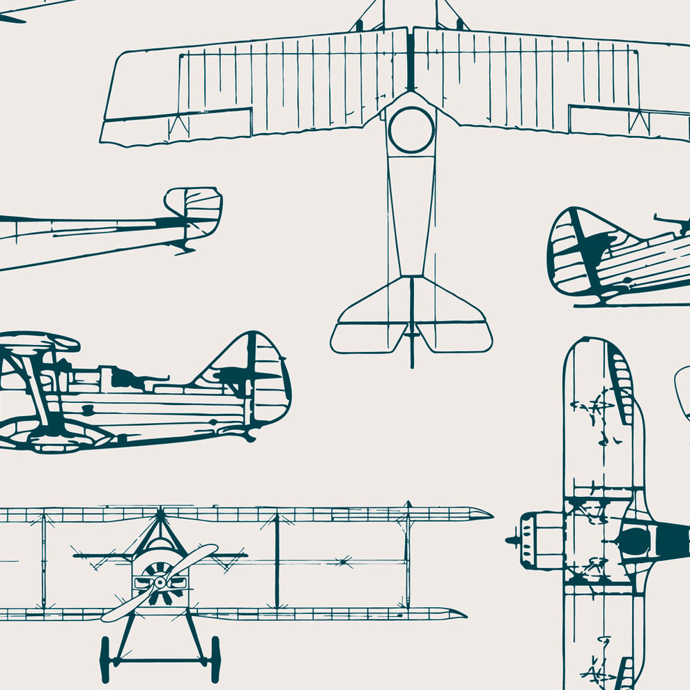Airplanes Peel and Stick Vinyl Wallpaper, Slate Teal, 24"w X 60"h