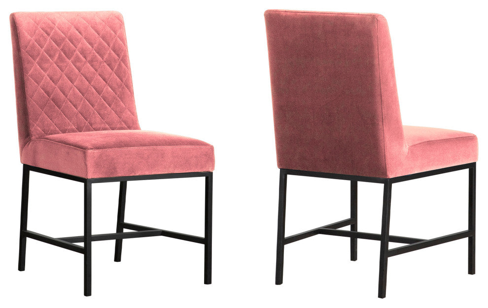 Napoli Pink Velvet and Black Leg Accent Dining Chair- Set of 2