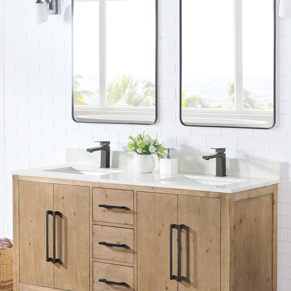Arbios Quartz Stone Vanity Top in Calacatta White, Calacatta White, 60", Single Hole