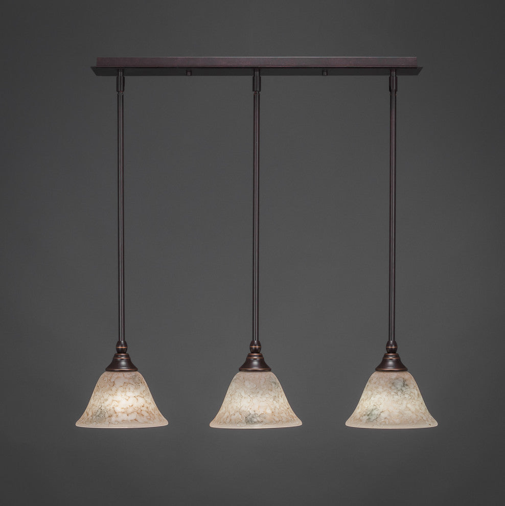 Stem 3-Light Pendalier with Hang Straight Swivel, Dark Granite/Italian Marble