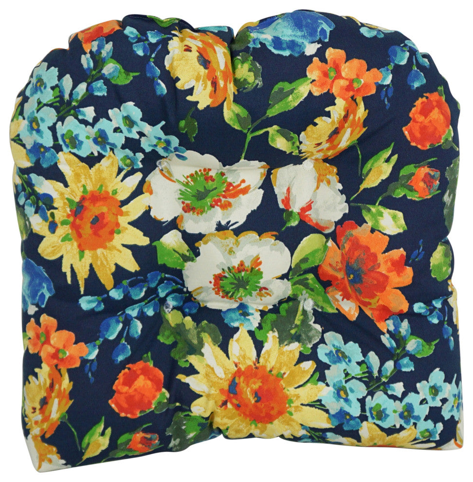 19" U-Shaped Patterned Tufted Chair Cushions, Set of 2, Alfinia Fresco Caspian