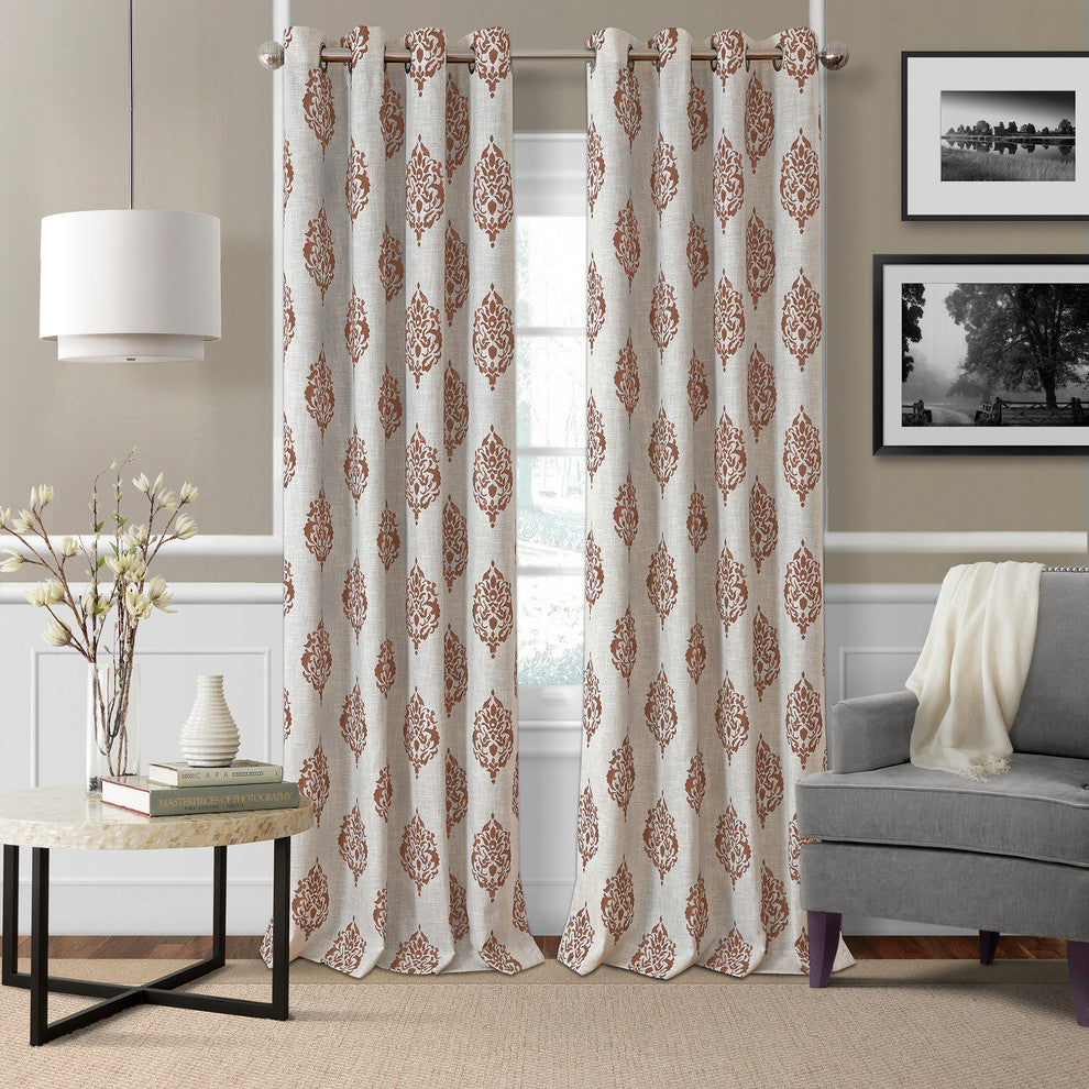 Navara Medallion Room Darkening Window Curtain, Cinnamon Red, 52"x95"