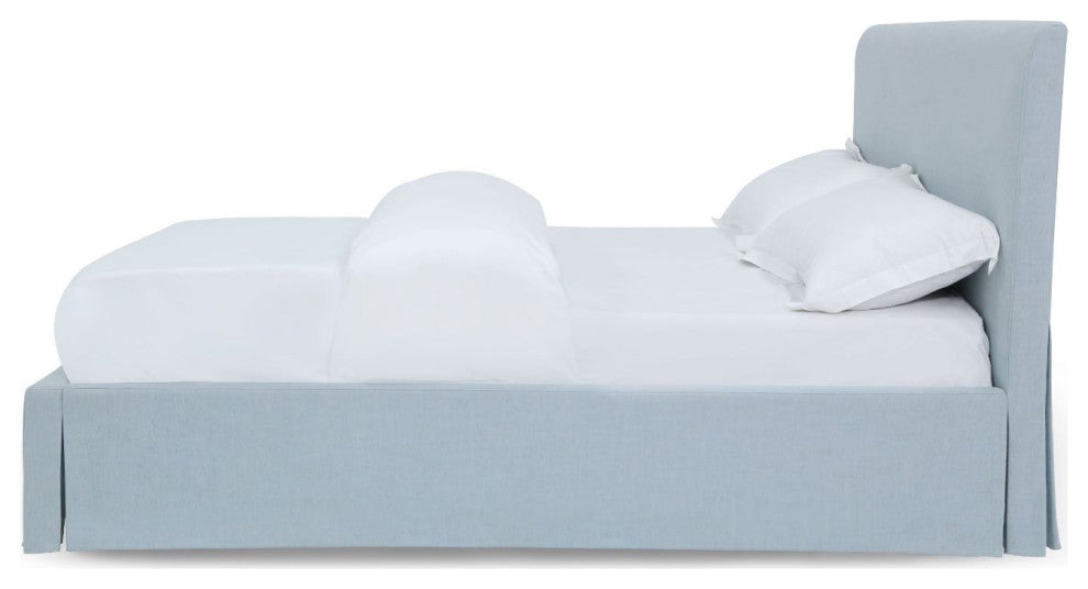 Modus Shelby Full Upholstered Skirted Storage Panel Bed in Sky