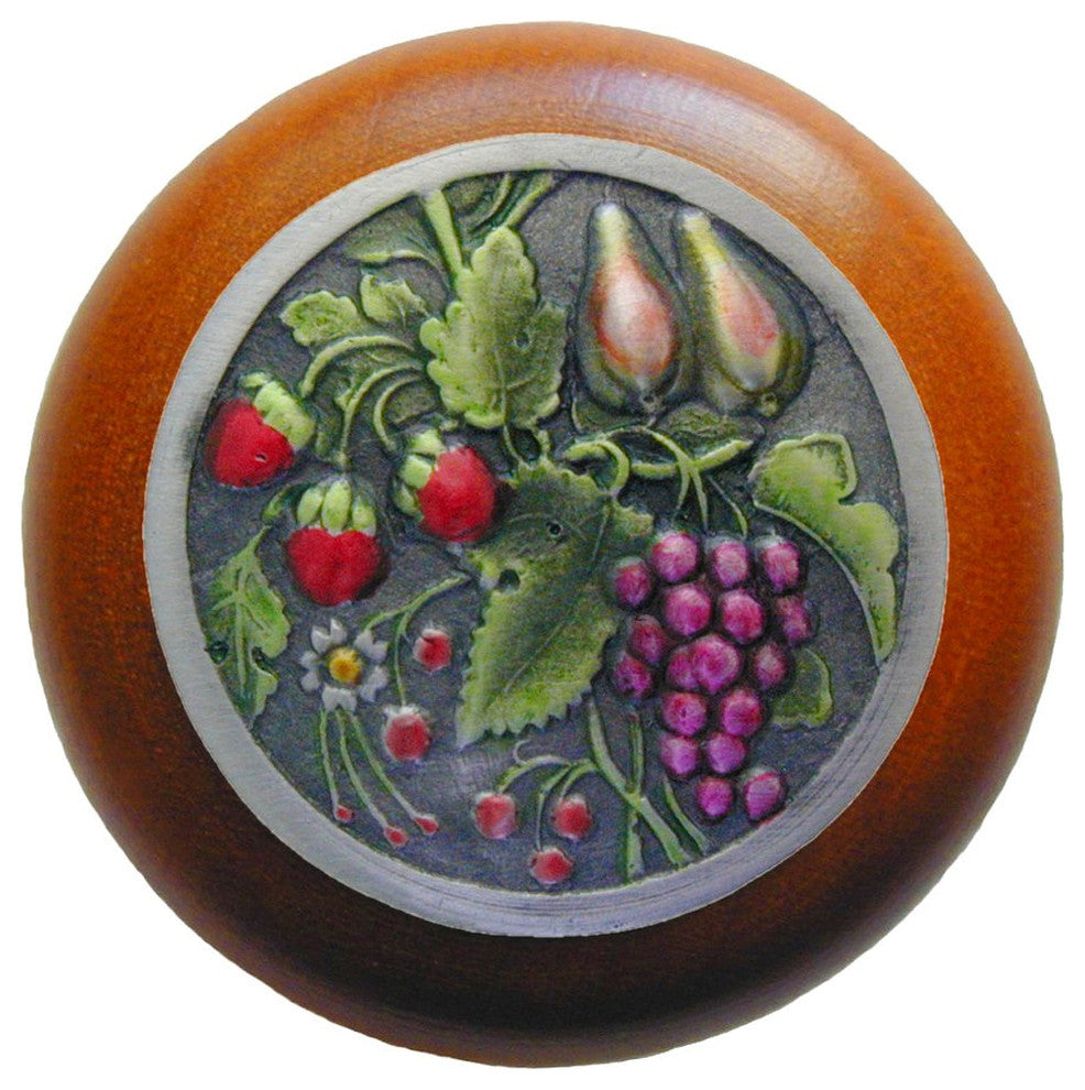 Tuscan Bounty Wood Knob, Hand-Tinted Antique Brass, Cherry Wood Finish, Pewter H
