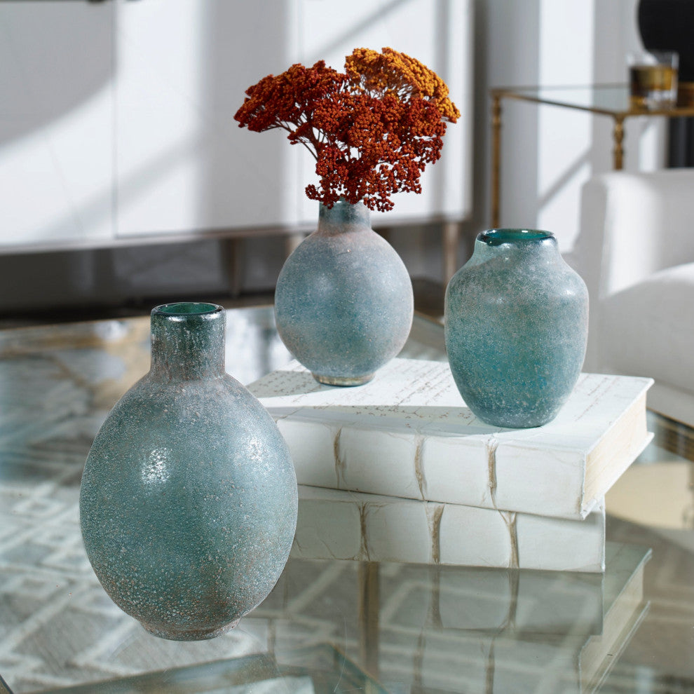 Uttermost Mercede Weathered BlueGreen Vases Set of 3