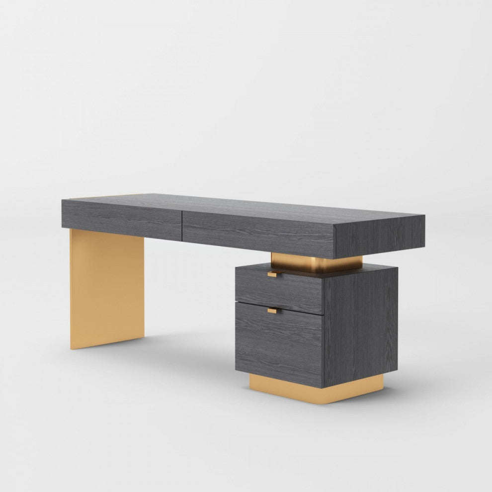 Modrest Trahan Modern Gray Elm and Gold Office Desk