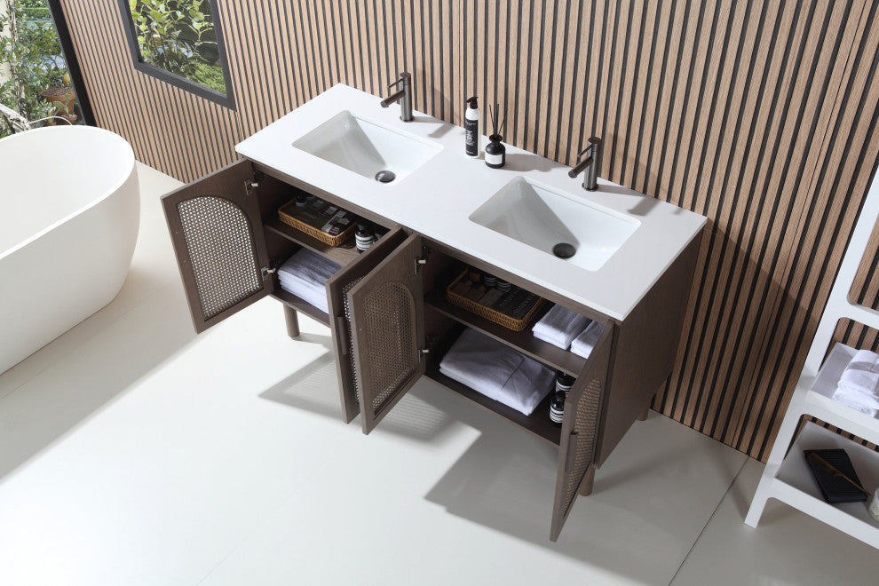 Nara Mid-Century Freestanding Bathroom Vanity, Chestnut Oak, 60"