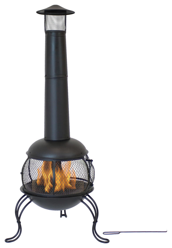 Sunnydaze 66" Chiminea Wood-Burning Fire Pit Steel Black and Rain Cap