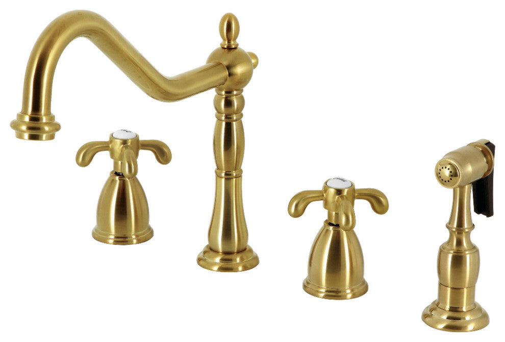 Kingston Brass KB1797TXBS Widespread Kitchen Faucet, Brass Sprayer