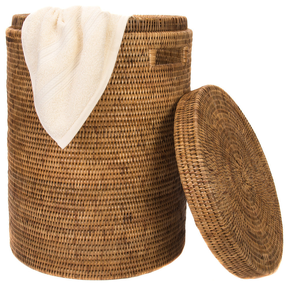 Artifacts Rattan™ Round Hamper With Lid, Honey Brown