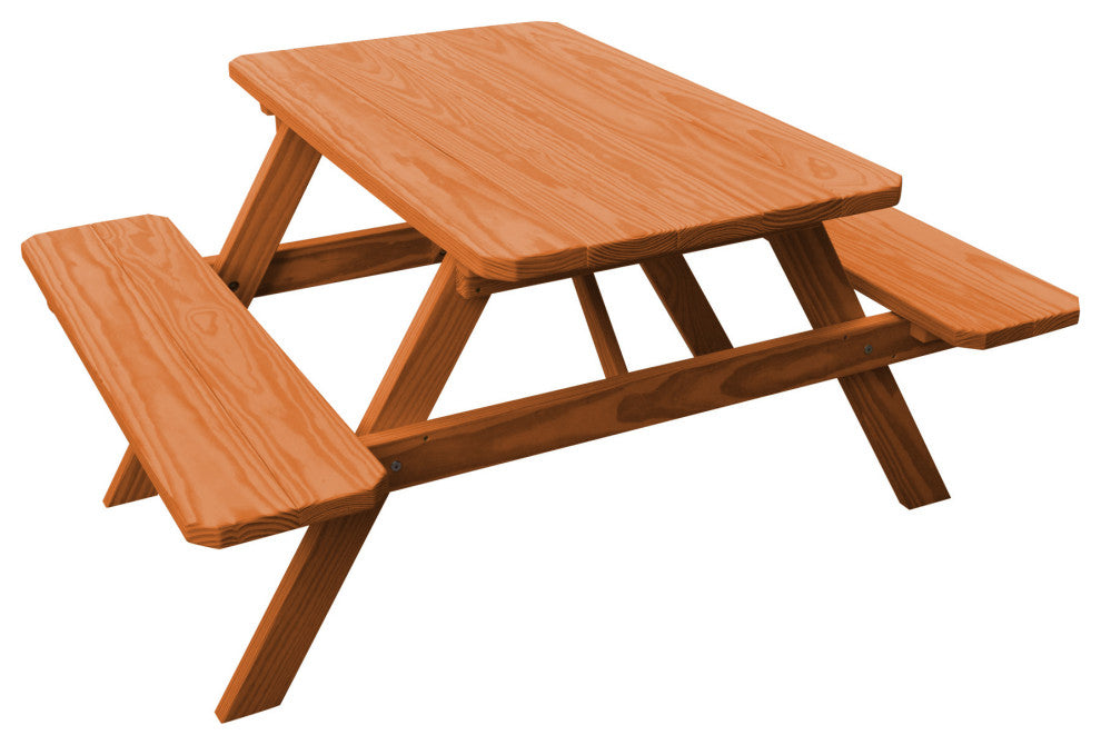Pine Picnic Table with Attached Benches, Cedar Stain, 4 Foot