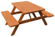 Pine Picnic Table with Attached Benches, Cedar Stain, 4 Foot