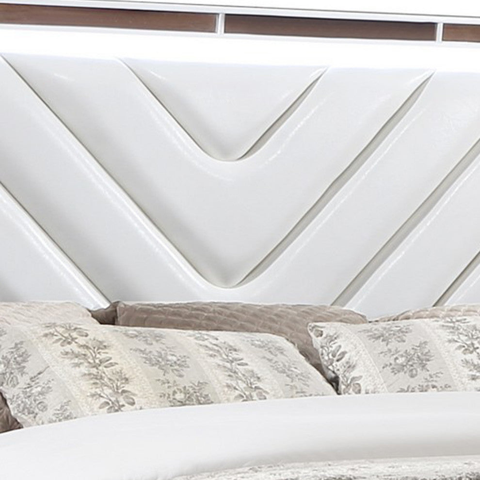 Benzara BM283634 Koi Pine Wood King Size Bed, Velvet, V Channel Tufting, White