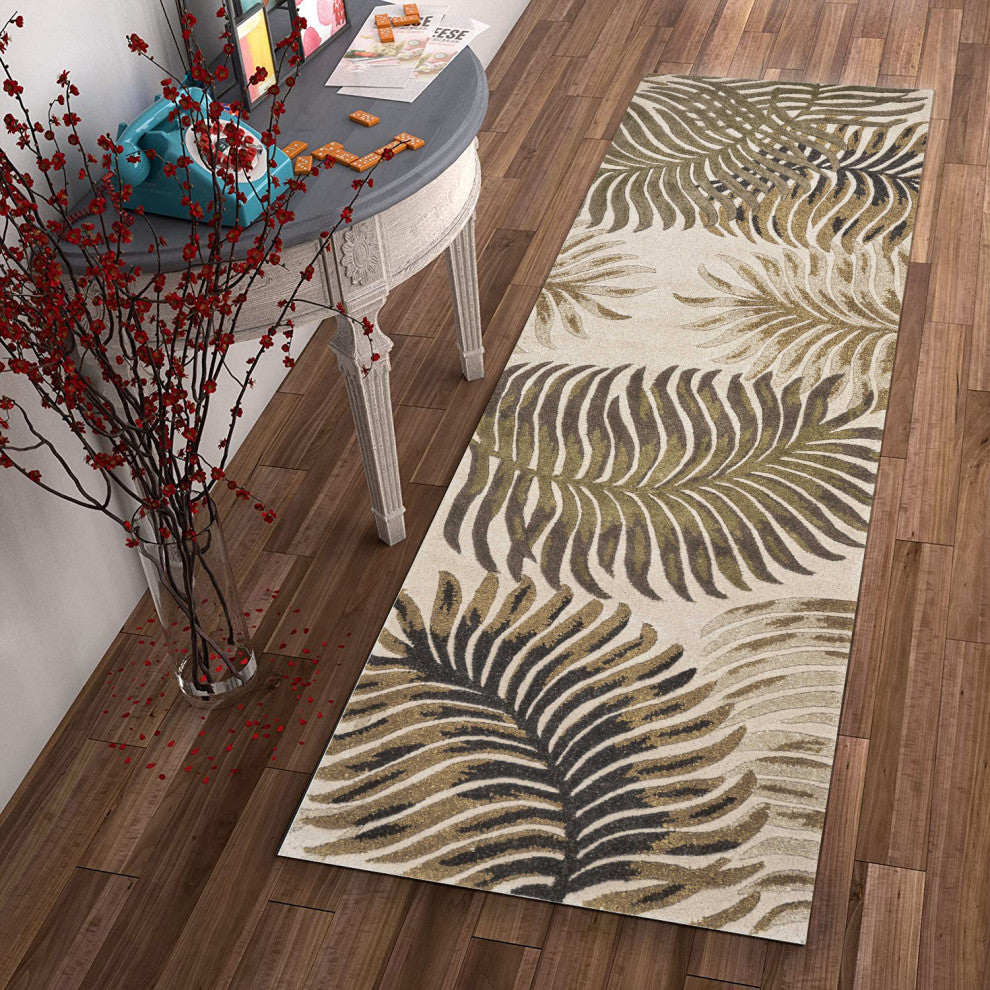 HomeRoots 2' x 8' Natural Fern Leaves Wool Runner Rug