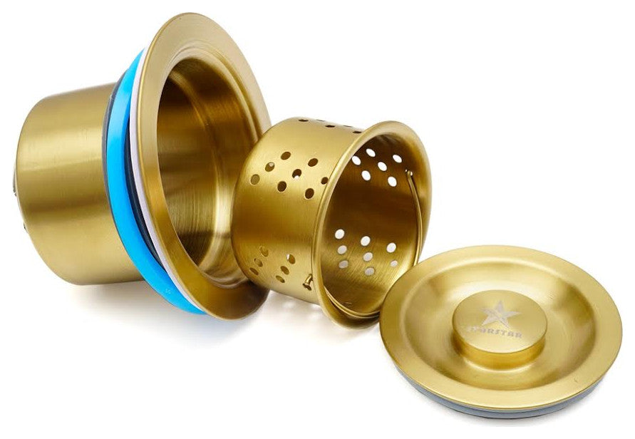 Kitchen Sink Drain Stainless Steel Assembly Kit, 3.5" Open, Set of 2, Gold