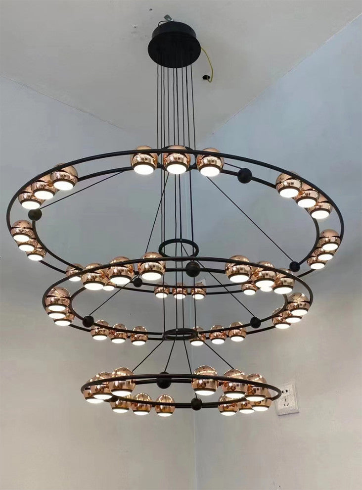 Irgoli | Ring Design LED Rose Gold Decor Hanging Chandelier for Living Room, 3 Rings, Cool Light, Non-Dimmable