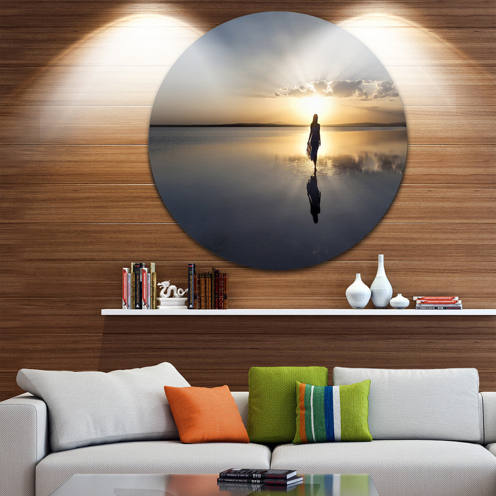 Man Alone In Summer, Landscape Photo Large Disc Metal Wall Art, 11"