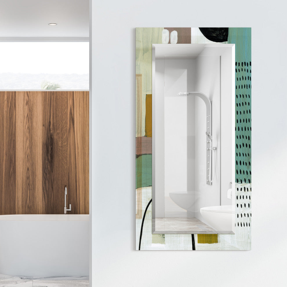PatternBeveled Mirror on Abstarct Printed Tempered Art Glass, 54x28"