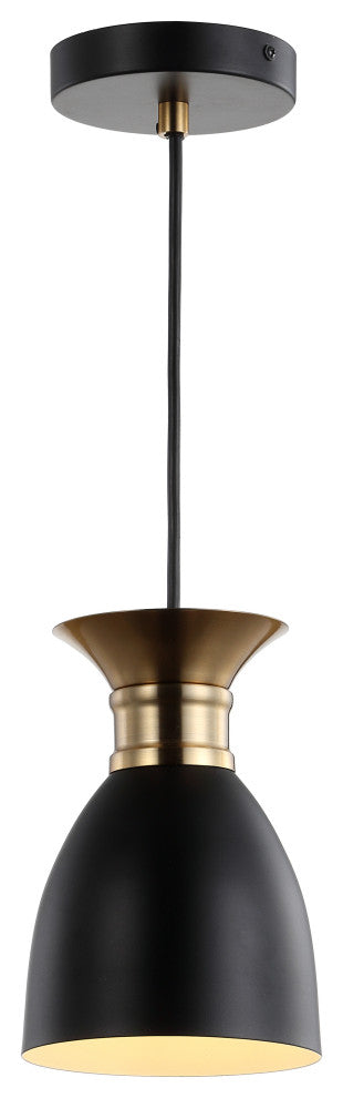 Edison Metal LED Pendant, Black, Brass Gold, Width: 5.75"