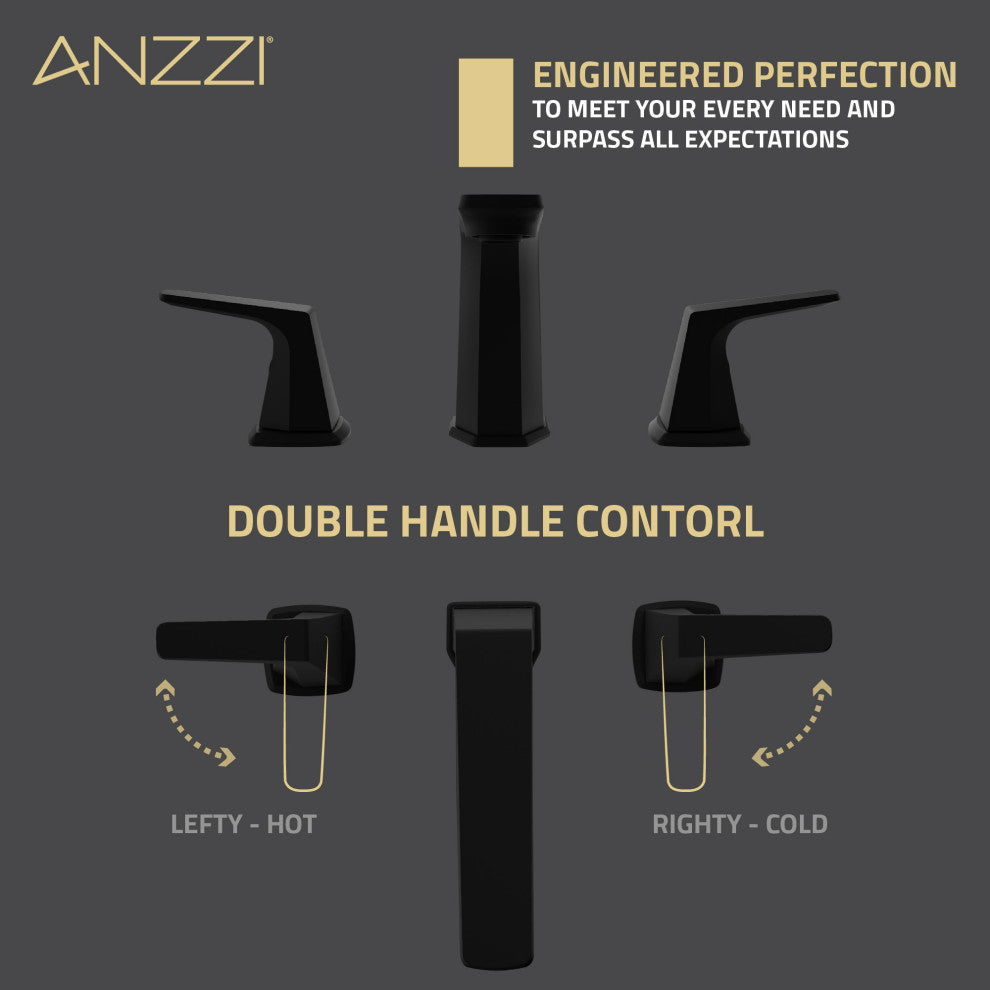 2-Handle 3-Hole Widespread Bathroom Faucet, Matte Black